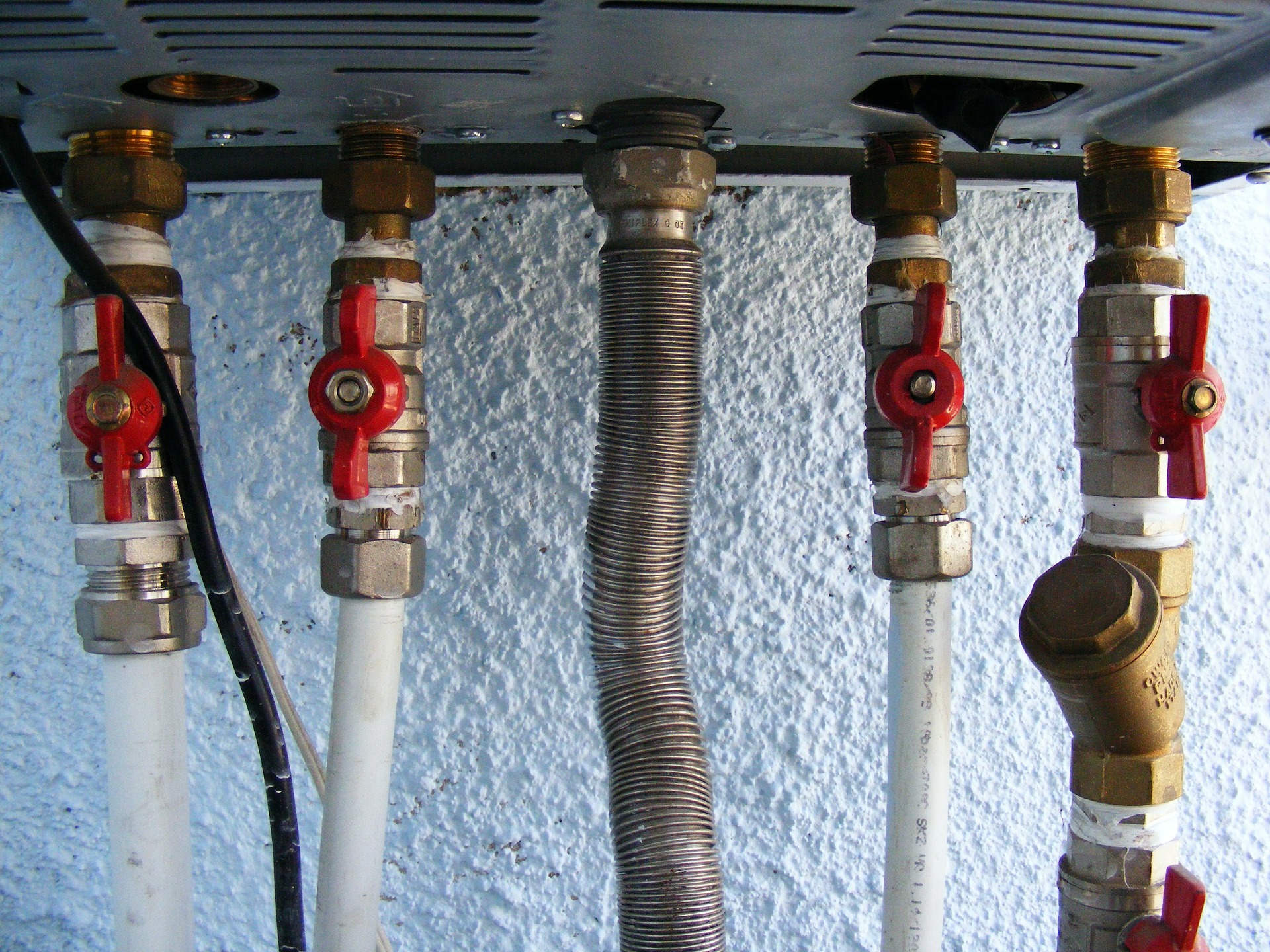Image of the underneath of a gas boiler